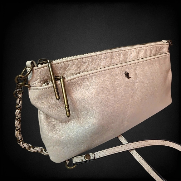 Elliott Lucca Ivory Leather Crossbody Bag Slim Shoulder Purse Minimalist Neutral - Picture 2 of 15